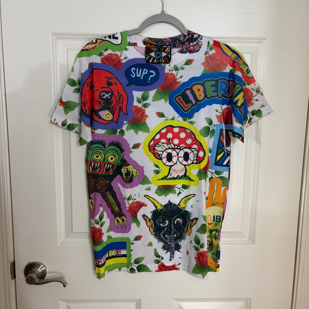 Libertine 2017 Graphic All Over Print T-Shirt White Multi Color Psychedelic S